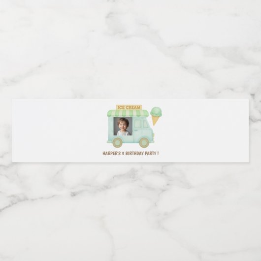 Personalized Ice Cream Truck Birthday Waterfles Etiket (Enkel label)