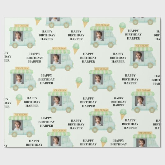 Personalized Ice Cream Truck Photo Birthday Cadeaupapier (Vlak)