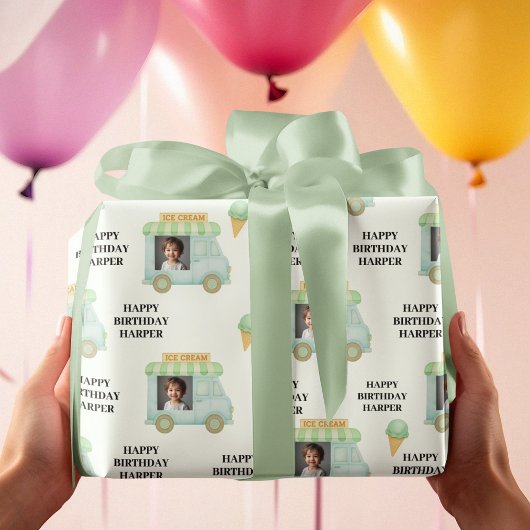 Personalized Ice Cream Truck Photo Birthday Cadeaupapier