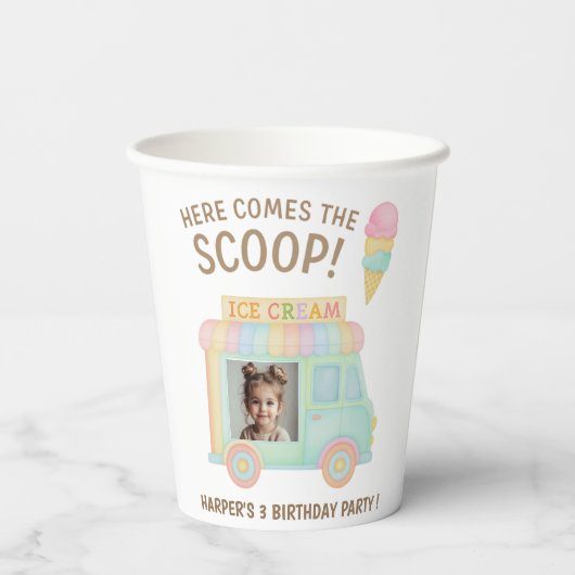 Personalized Ice Cream Truck Photo Birthday Papieren Bekers (Achterkant)