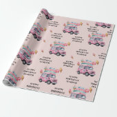Personalized Ice Cream Truck Pink Birthday Cadeaupapier (Uitgerold)