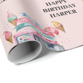 Personalized Ice Cream Truck Pink Birthday Cadeaupapier (Rol Hoek)