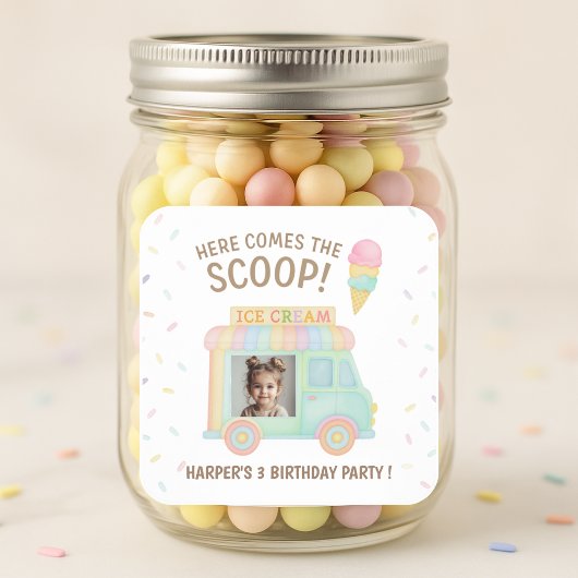 Personalized Ice Cream Truck Rainbow Sprinkle Vierkante Sticker