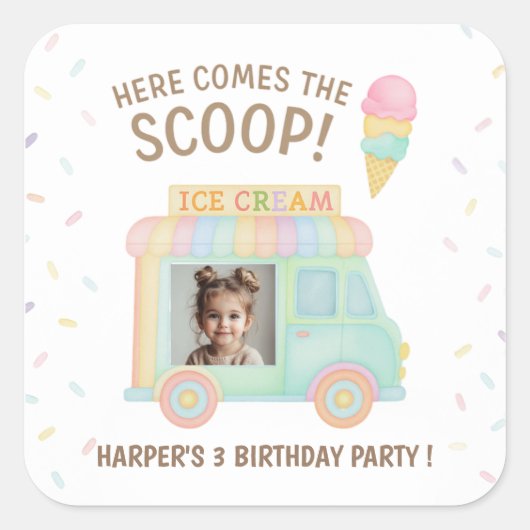 Personalized Ice Cream Truck Rainbow Sprinkle Vierkante Sticker (Voorkant)
