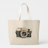 Personalized Illustrated Vintage SLR Camera Grote Tote Bag (Achterkant)