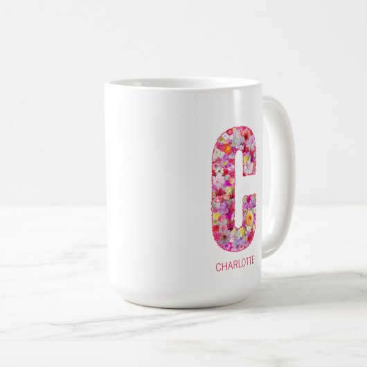 Personalized Initial | Floral Letter C Monogram  Koffiemok (Voorkant rechts)