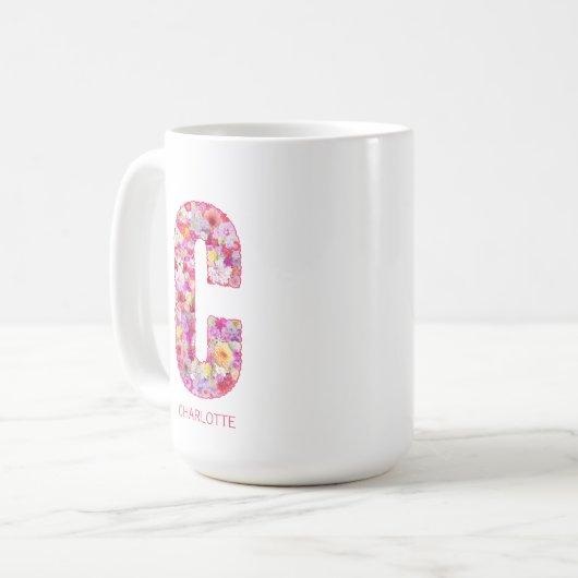 Personalized Initial | Floral Letter C Monogram  Koffiemok (Voorkant links)