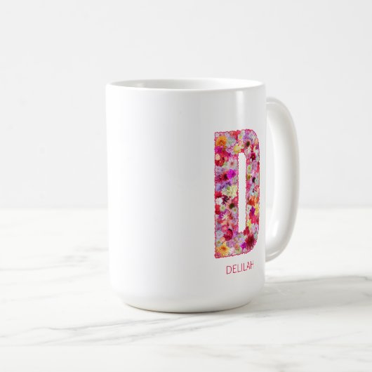 Personalized Initial | Floral Letter D Monogram  Koffiemok (Voorkant rechts)