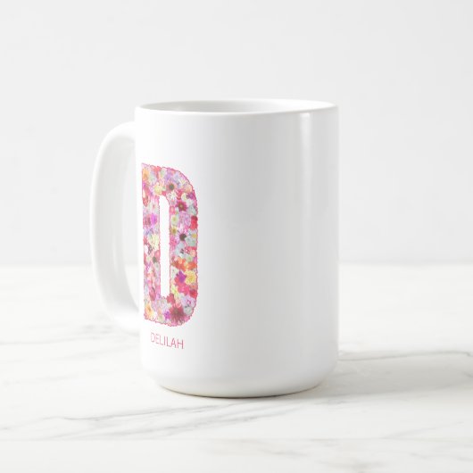 Personalized Initial | Floral Letter D Monogram  Koffiemok (Voorkant links)