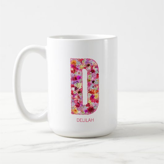 Personalized Initial | Floral Letter D Monogram  Koffiemok (Links)