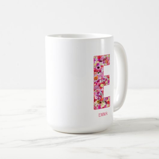 Personalized Initial | Floral Letter E Monogram  Koffiemok (Voorkant rechts)