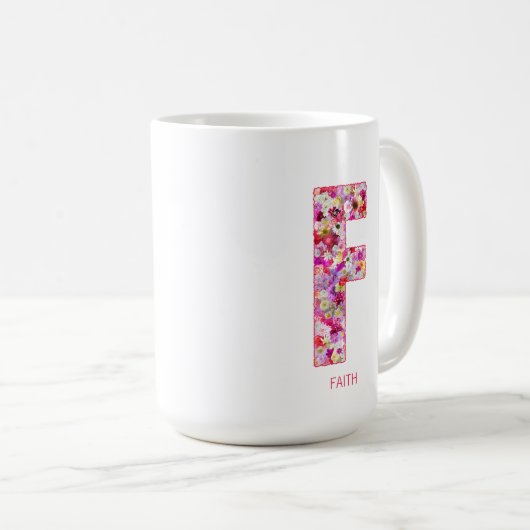 Personalized Initial | Floral Letter F Monogram  Koffiemok (Voorkant rechts)