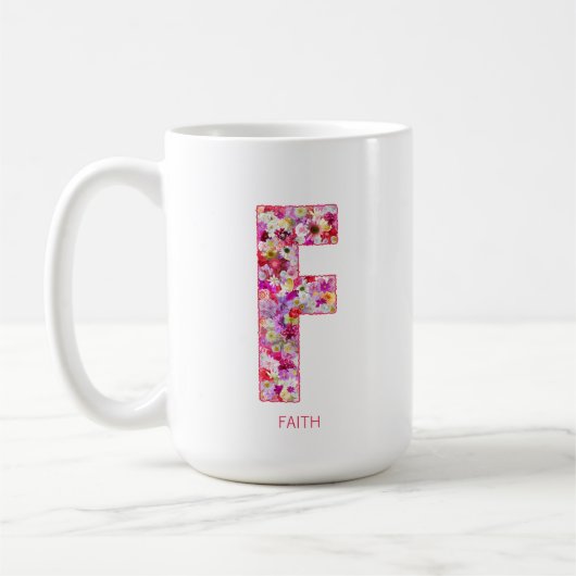 Personalized Initial | Floral Letter F Monogram Koffiemok (Links)