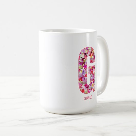 Personalized Initial | Floral Letter G Monogram  Koffiemok (Voorkant rechts)