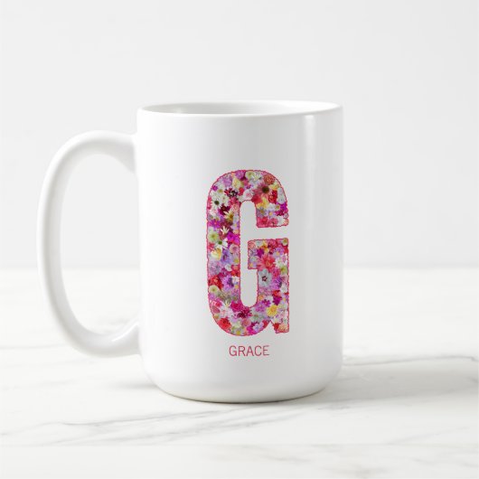 Personalized Initial | Floral Letter G Monogram  Koffiemok (Links)