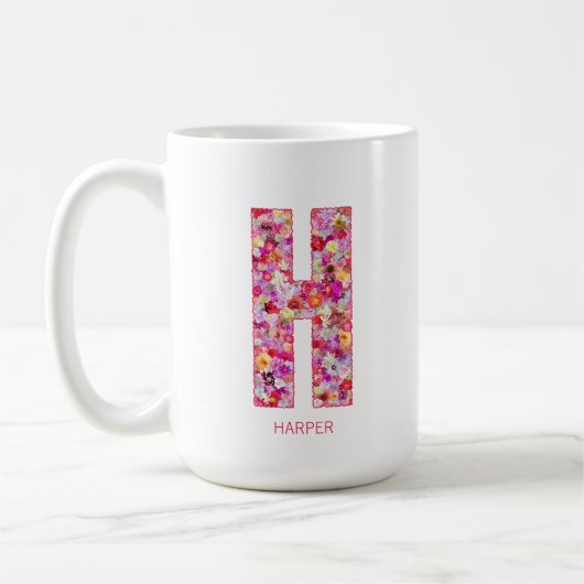 Personalized Initial | Floral Letter H Monogram Koffiemok (Links)