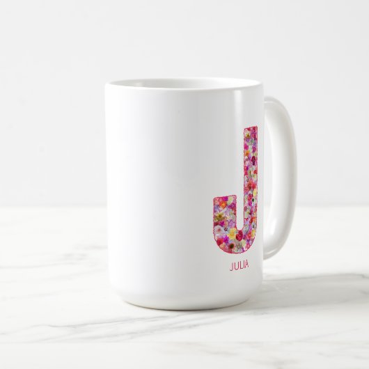 Personalized Initial | Floral Letter J Monogram Koffiemok (Voorkant rechts)