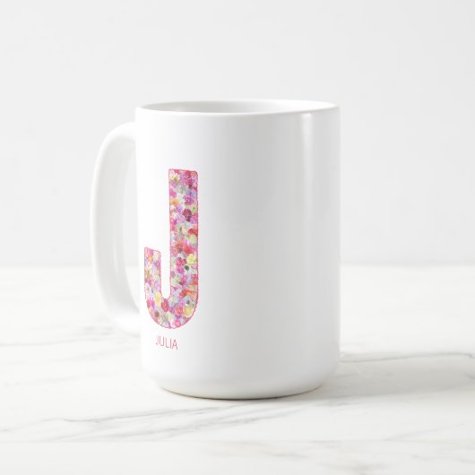 Personalized Initial | Floral Letter J Monogram  Koffiemok (Voorkant links)