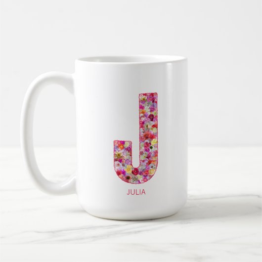 Personalized Initial | Floral Letter J Monogram  Koffiemok (Links)