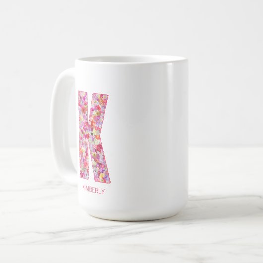 Personalized Initial | Floral Letter K Monogram  Koffiemok (Voorkant links)