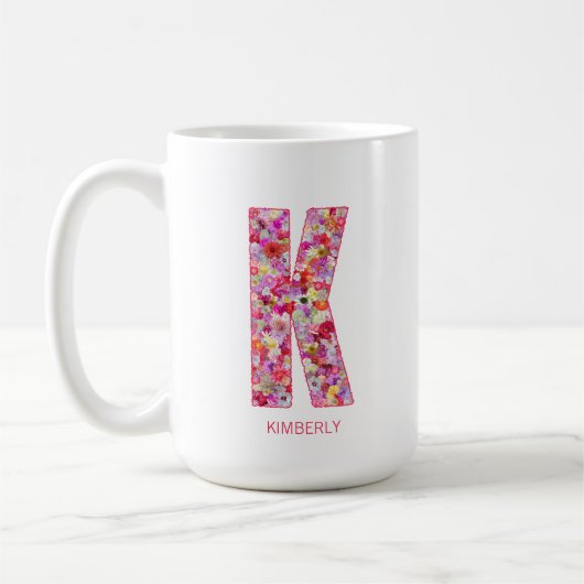 Personalized Initial | Floral Letter K Monogram  Koffiemok (Links)