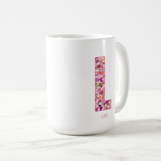 Personalized Initial | Floral Letter L Monogram Koffiemok (Voorkant rechts)