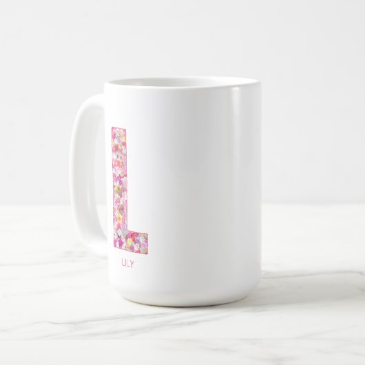 Personalized Initial | Floral Letter L Monogram  Koffiemok (Voorkant links)