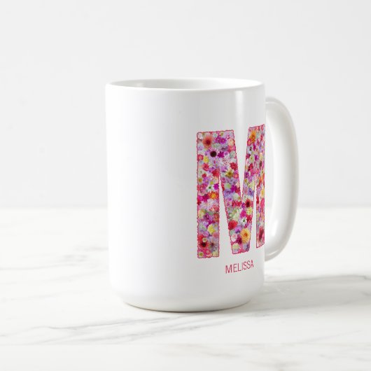 Personalized Initial | Floral Letter M Monogram  Koffiemok (Voorkant rechts)