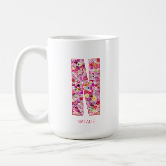 Personalized Initial | Floral Letter N Monogram Koffiemok (Links)