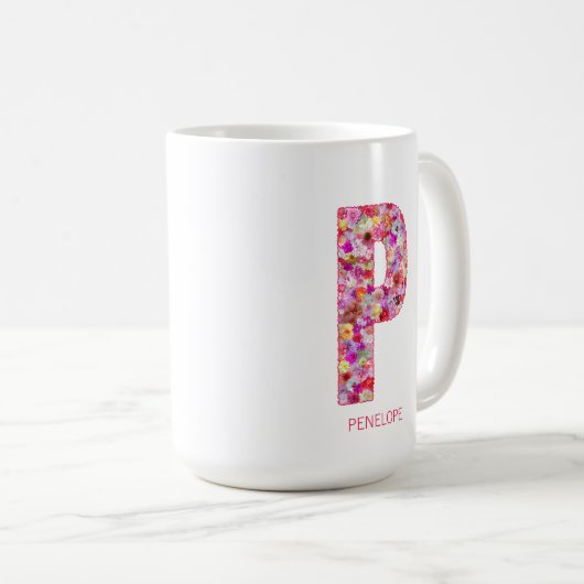Personalized Initial | Floral Letter P Monogram  Koffiemok (Voorkant rechts)