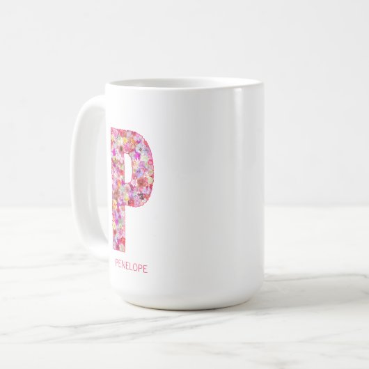 Personalized Initial | Floral Letter P Monogram  Koffiemok (Voorkant links)