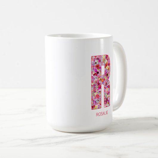 Personalized Initial | Floral Letter R Monogram Koffiemok (Voorkant rechts)