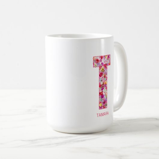 Personalized Initial | Floral Letter R Monogram Koffiemok (Voorkant rechts)