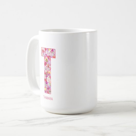 Personalized Initial | Floral Letter R Monogram  Koffiemok (Voorkant links)