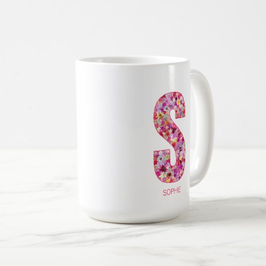 Personalized Initial | Floral Letter S Monogram  Koffiemok (Voorkant rechts)