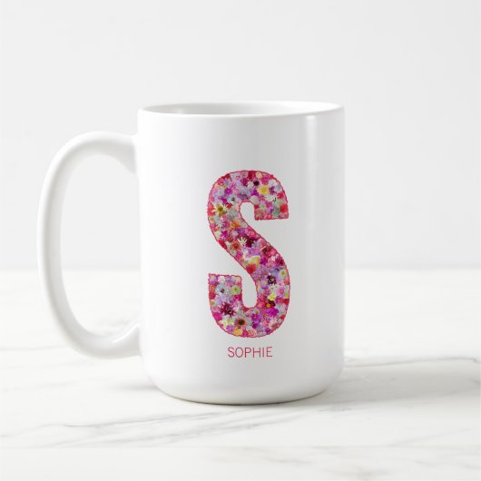 Personalized Initial | Floral Letter S Monogram Koffiemok (Links)
