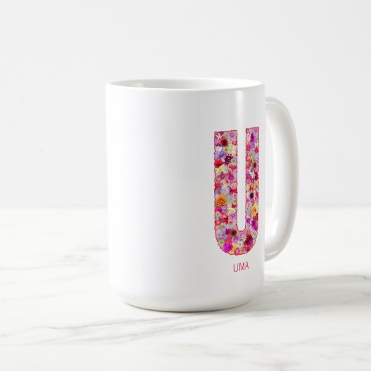 Personalized Initial | Floral Letter U Monogram  Koffiemok (Voorkant rechts)