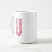 Personalized Initial | Floral Letter U Monogram Koffiemok (Voorkant links)