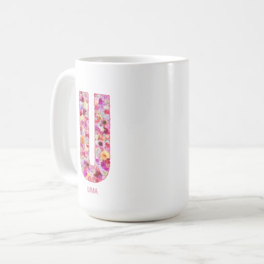 Personalized Initial | Floral Letter U Monogram  Koffiemok (Voorkant links)
