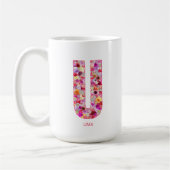 Personalized Initial | Floral Letter U Monogram  Koffiemok (Links)