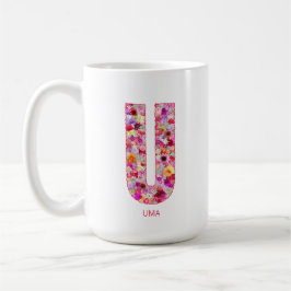 Personalized Initial | Floral Letter U Monogram Koffiemok
