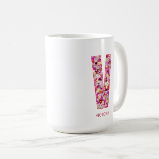 Personalized Initial | Floral Letter V Monogram  Koffiemok (Voorkant rechts)