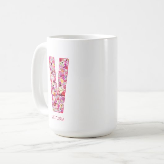 Personalized Initial | Floral Letter V Monogram  Koffiemok (Voorkant links)