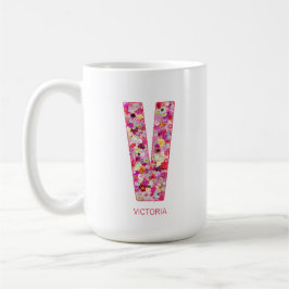 Personalized Initial | Floral Letter V Monogram Koffiemok