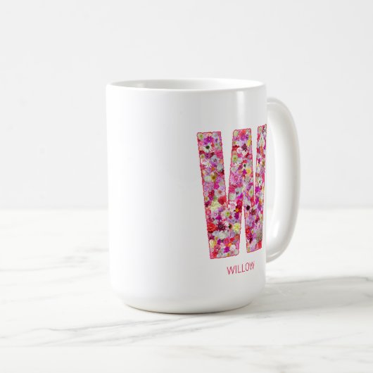 Personalized Initial | Floral Letter W Monogram Koffiemok (Voorkant rechts)