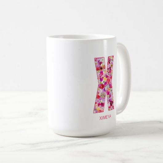 Personalized Initial | Floral Letter X Monogram  Koffiemok (Voorkant rechts)