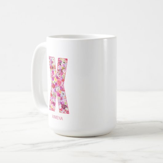 Personalized Initial | Floral Letter X Monogram  Koffiemok (Voorkant links)