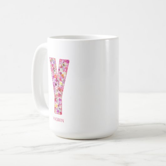 Personalized Initial | Floral Letter Y Monogram  Koffiemok (Voorkant links)