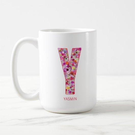 Personalized Initial | Floral Letter Y Monogram Koffiemok (Links)