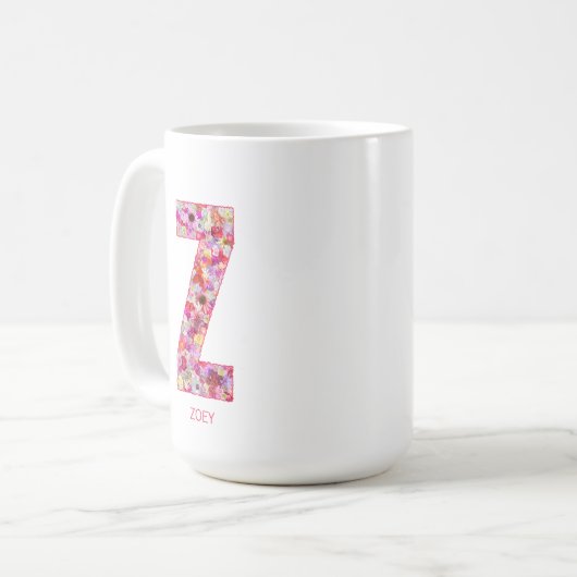 Personalized Initial | Floral Letter Z Monogram Koffiemok (Voorkant links)